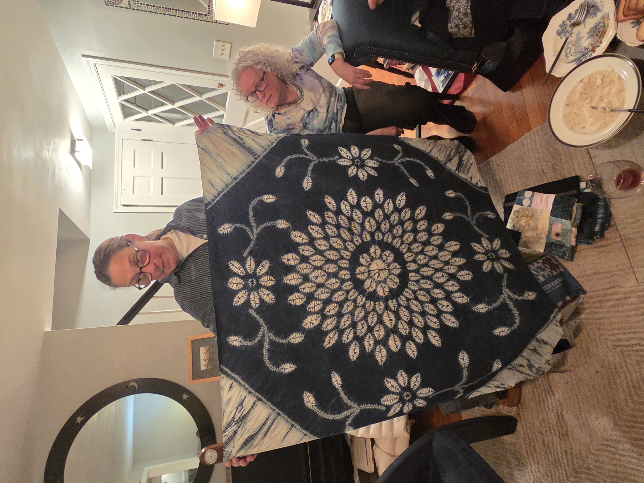 Andrea with indigo-dyed fabric from China
